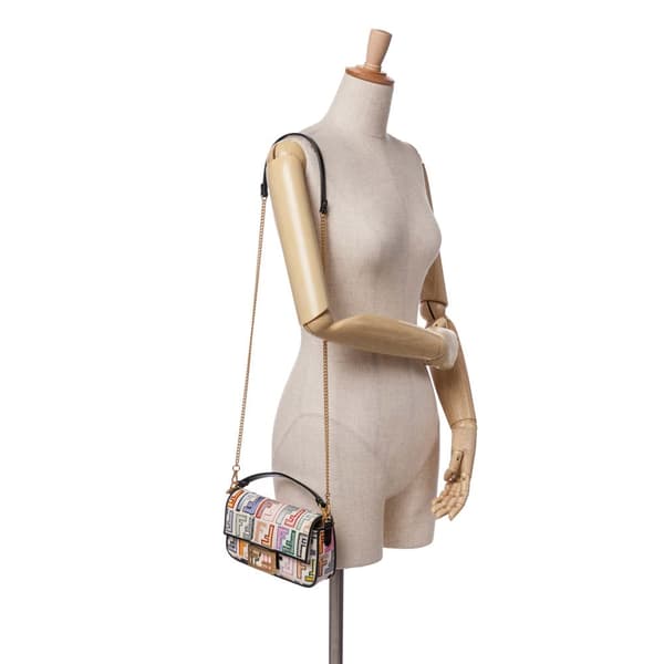 Pre-owned Fendi Chinese Valentines Day Mini Zucca Embroidered Canvas Baguette Satchel Brown