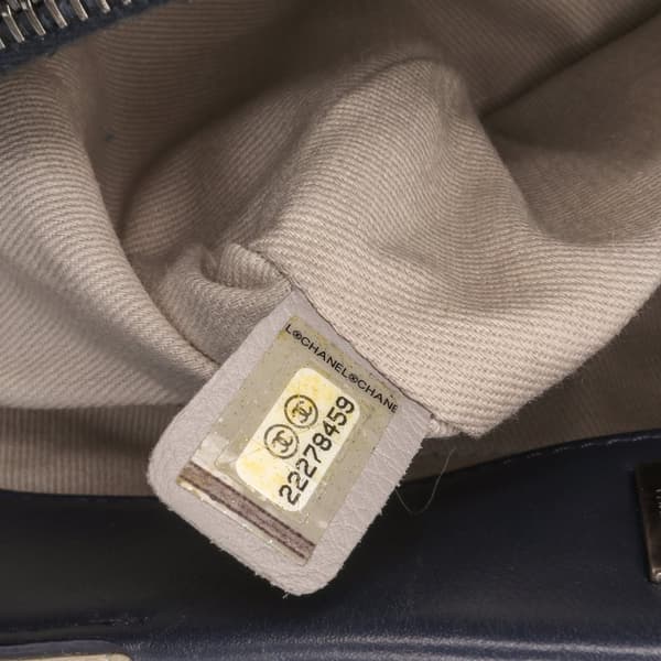 Pre-owned Chanel Small Quilted Calfskin and Tweed Top Handle Tote Blue