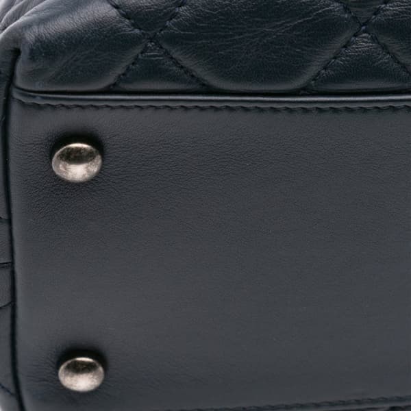 Pre-owned Chanel Small Quilted Calfskin and Tweed Top Handle Tote Blue