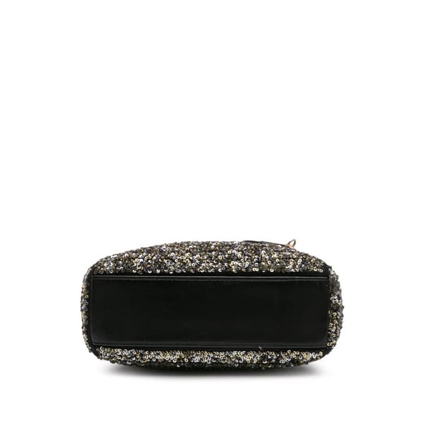 Pre-owned Dior Mini Satin Sequin Embroidered Lady Dior Black
