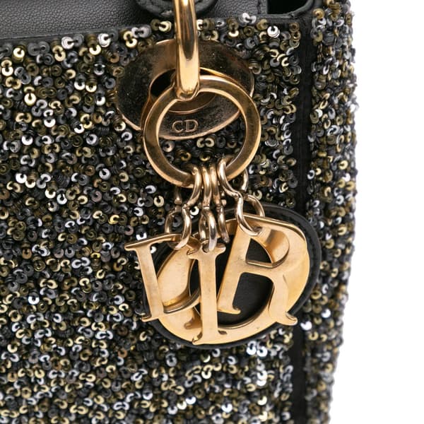 Pre-owned Dior Mini Satin Sequin Embroidered Lady Dior Black