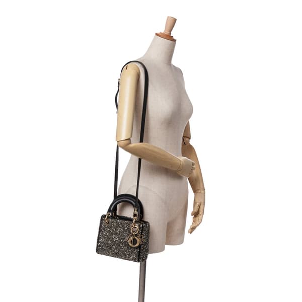 Pre-owned Dior Mini Satin Sequin Embroidered Lady Dior Black