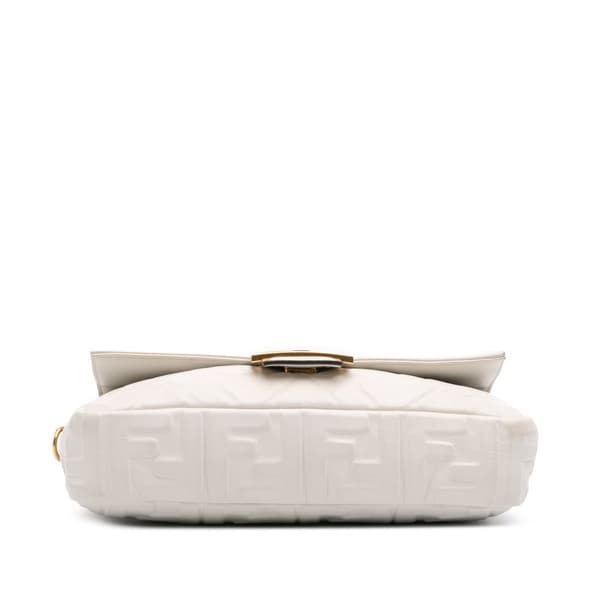 Pre-owned Fendi Zucca Embossed Leather Baguette Satchel White