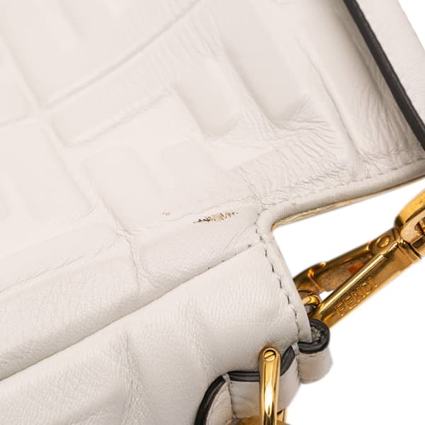 Pre-owned Fendi Zucca Embossed Leather Baguette Satchel White