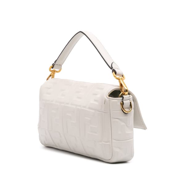 Pre-owned Fendi Zucca Embossed Leather Baguette Satchel White