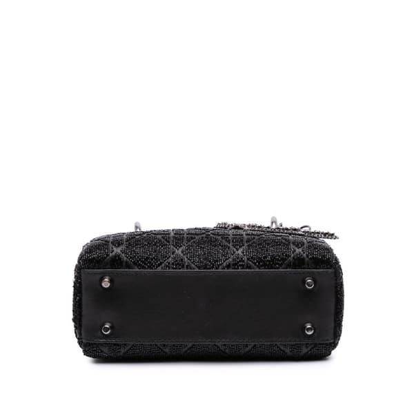 Pre-owned Dior Mini Beaded Lambskin Crystal Cannage Lady Dior Black