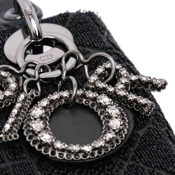 Pre-owned Dior Mini Beaded Lambskin Crystal Cannage Lady Dior Black