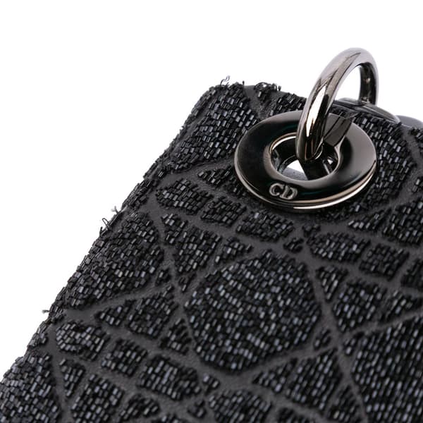 Pre-owned Dior Mini Beaded Lambskin Crystal Cannage Lady Dior Black