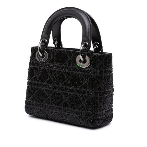 Pre-owned Dior Mini Beaded Lambskin Crystal Cannage Lady Dior Black