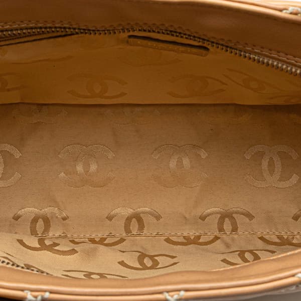 Pre-owned Chanel CC Lambskin Wild Stitch Handbag Brown