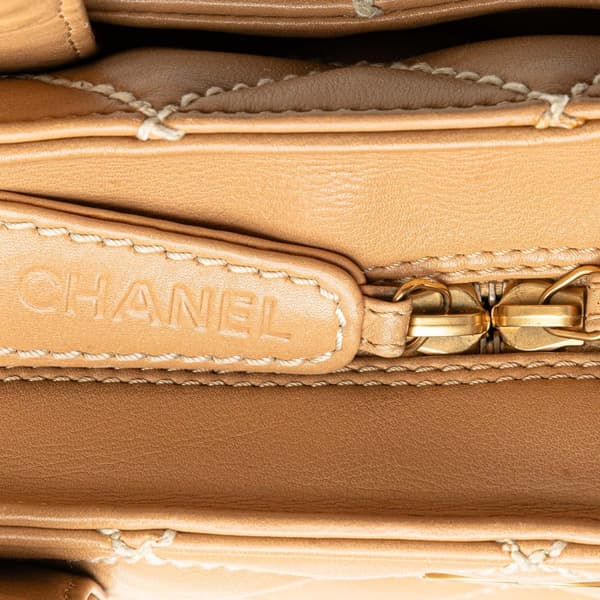 Pre-owned Chanel CC Lambskin Wild Stitch Handbag Brown