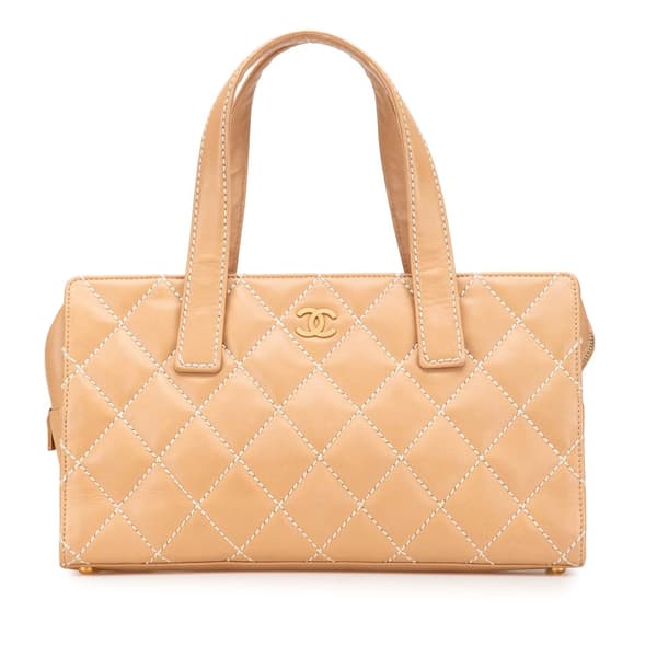 Pre-owned Chanel CC Lambskin Wild Stitch Handbag Brown