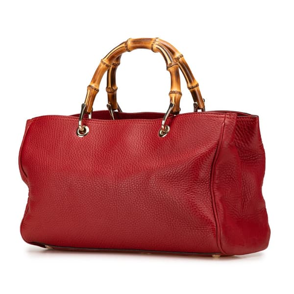 Pre-owned Gucci Medium Calfskin Bamboo Shopper Satchel Red