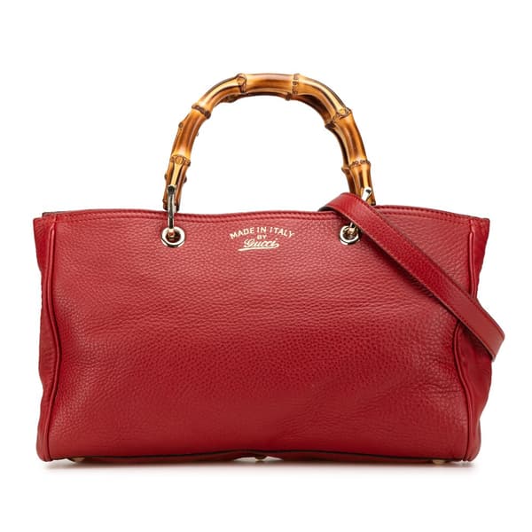 Pre-owned Gucci Medium Calfskin Bamboo Shopper Satchel Red