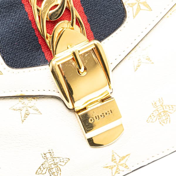 Pre-owned Gucci Mini Calfskin Bee Star Sylvie Satchel White