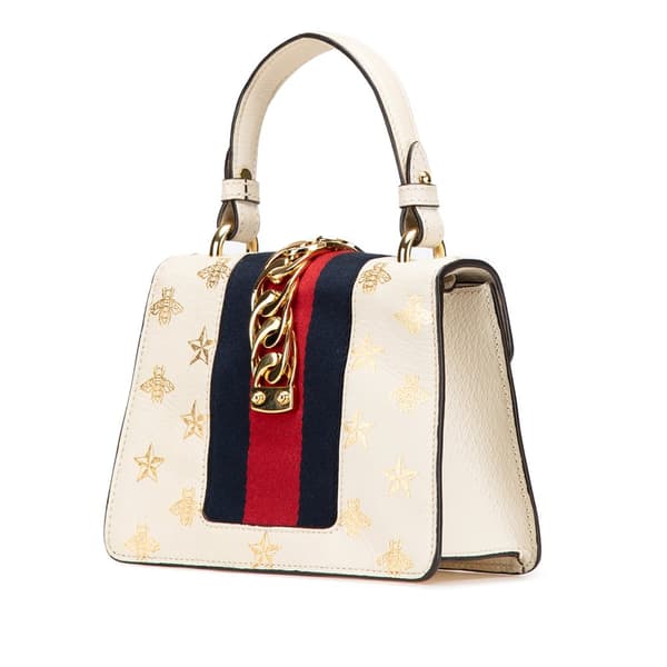 Pre-owned Gucci Mini Calfskin Bee Star Sylvie Satchel White