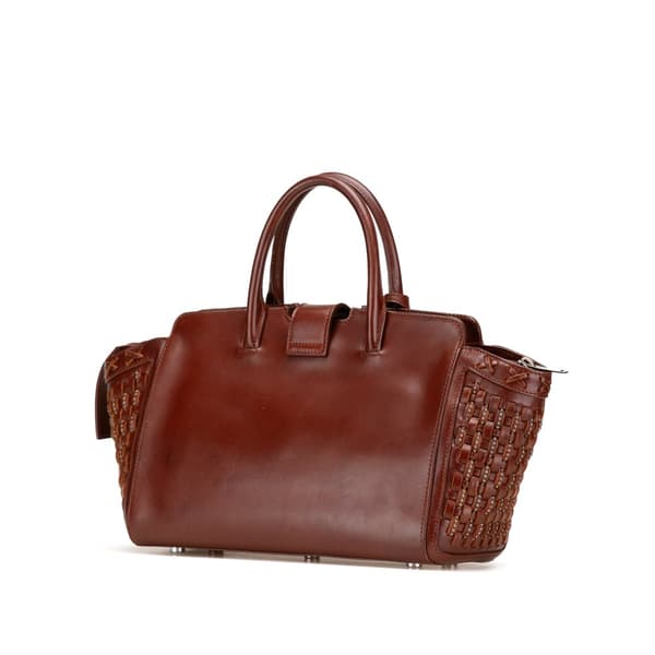 Pre-owned Saint Laurent Baby Braided Leather Downtown Cabas Satchel Brown