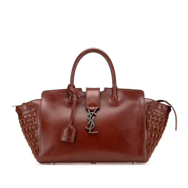 Pre-owned Saint Laurent Baby Braided Leather Downtown Cabas Satchel Brown