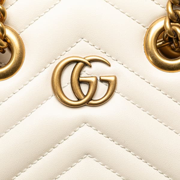 Pre-owned Gucci Mini GG Marmont Matelasse Leather Satchel White