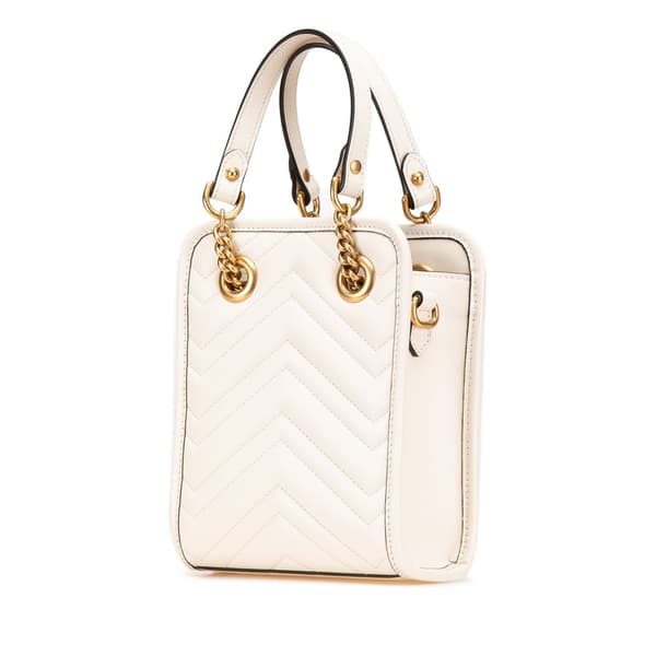 Pre-owned Gucci Mini GG Marmont Matelasse Leather Satchel White