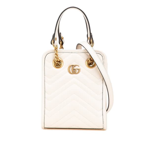 Pre-owned Gucci Mini GG Marmont Matelasse Leather Satchel White