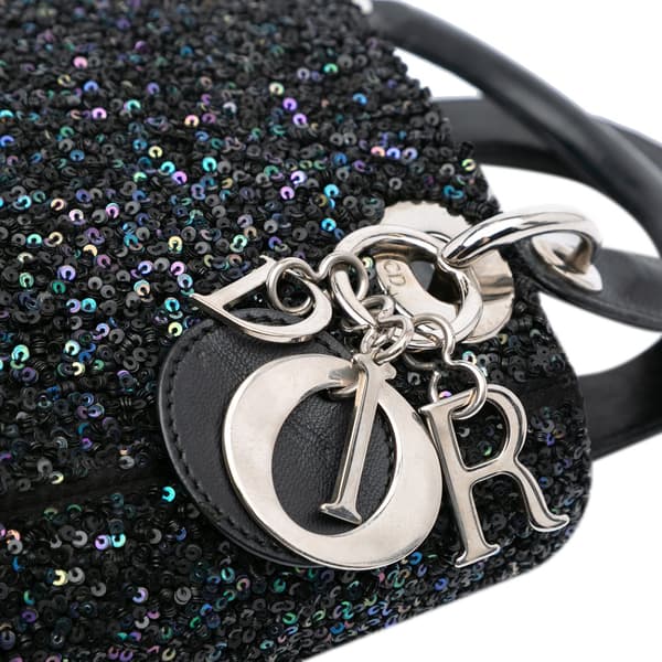 Pre-owned Dior Mini Satin Sequin Embellished Lady Dior Black