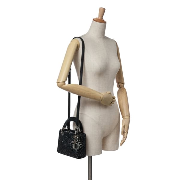 Pre-owned Dior Mini Satin Sequin Embellished Lady Dior Black