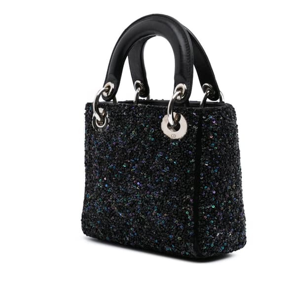 Pre-owned Dior Mini Satin Sequin Embellished Lady Dior Black