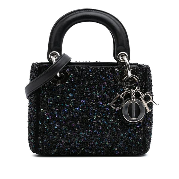 Pre-owned Dior Mini Satin Sequin Embellished Lady Dior Black