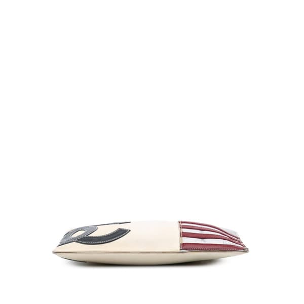 Pre-owned Chanel CC Canvas and Metallic Lambskin Flag Pochette White