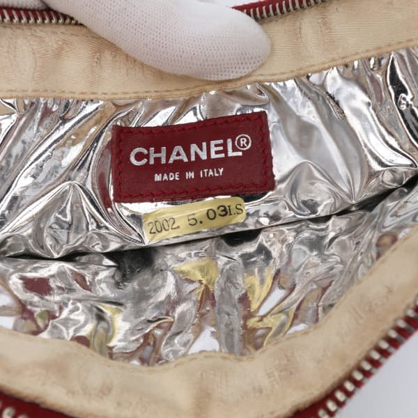 Pre-owned Chanel CC Canvas and Metallic Lambskin Flag Pochette White