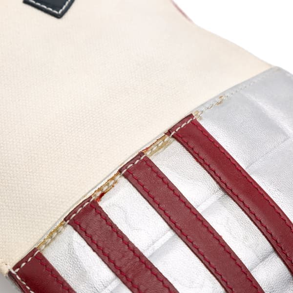 Pre-owned Chanel CC Canvas and Metallic Lambskin Flag Pochette White