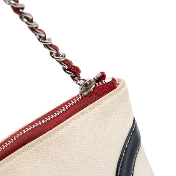 Pre-owned Chanel CC Canvas and Metallic Lambskin Flag Pochette White