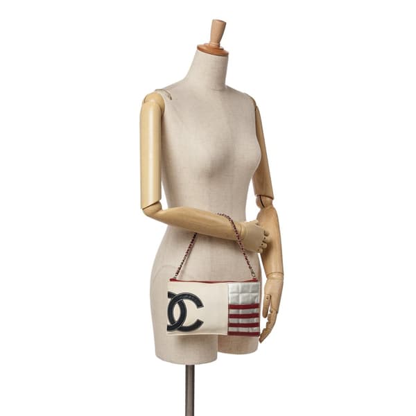 Pre-owned Chanel CC Canvas and Metallic Lambskin Flag Pochette White