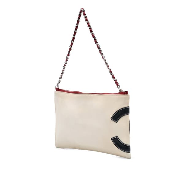 Pre-owned Chanel CC Canvas and Metallic Lambskin Flag Pochette White