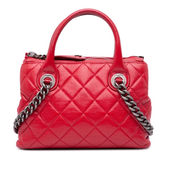 Pre-owned Chanel Small Quilted Shiny Sheepskin Boy Chained Tote Red