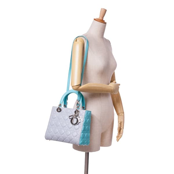 Pre-owned Dior Medium Bicolor Lambskin Cannage Lady Dior Gray