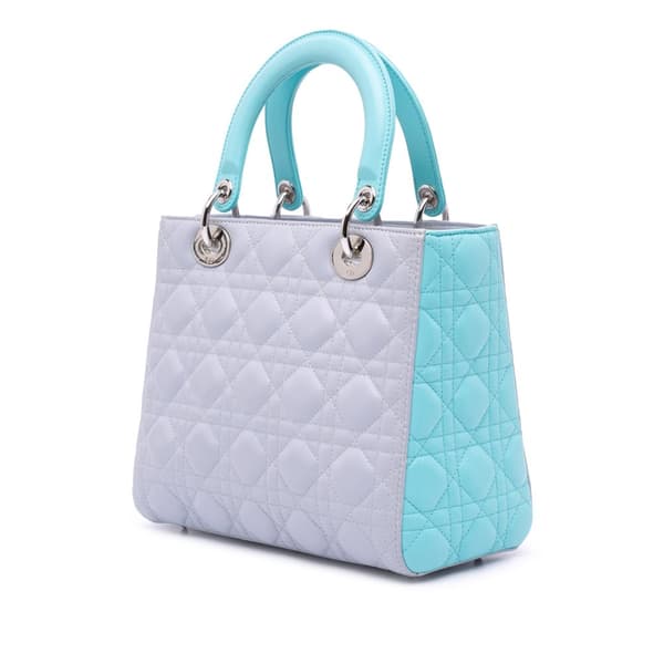 Pre-owned Dior Medium Bicolor Lambskin Cannage Lady Dior Gray
