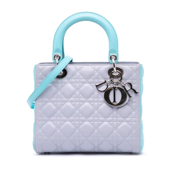 Pre-owned Dior Medium Bicolor Lambskin Cannage Lady Dior Gray