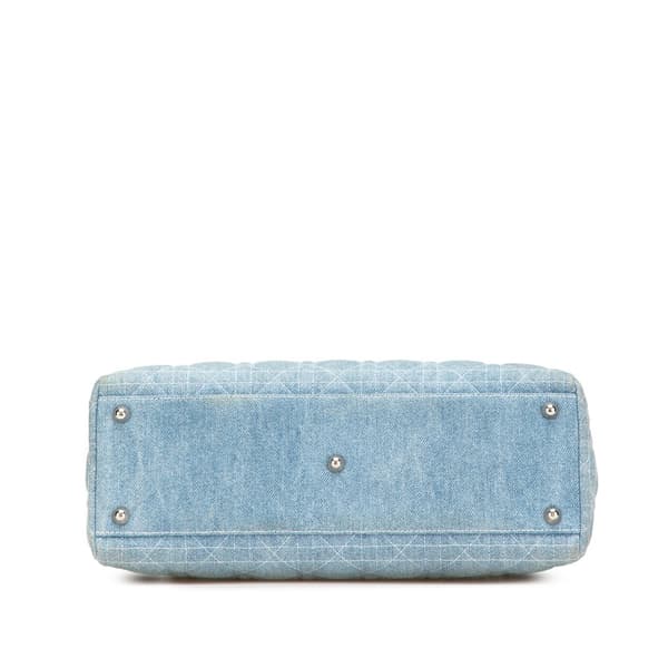 Pre-owned Dior Large Denim Cannage Acrylic Handles Lady Dior Blue