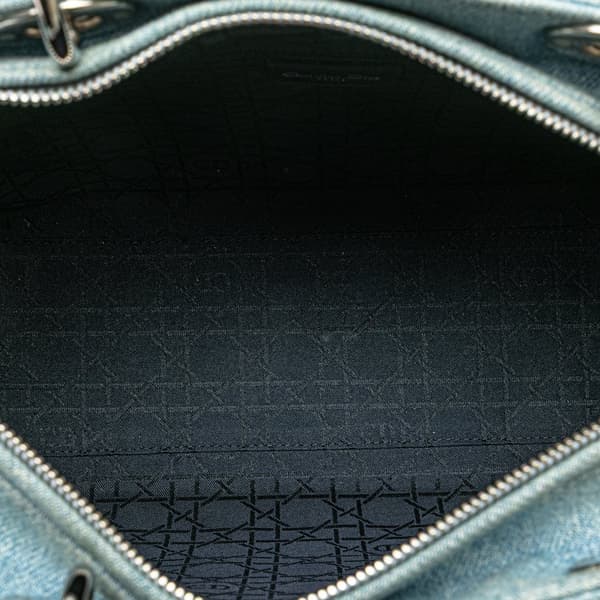 Pre-owned Dior Large Denim Cannage Acrylic Handles Lady Dior Blue