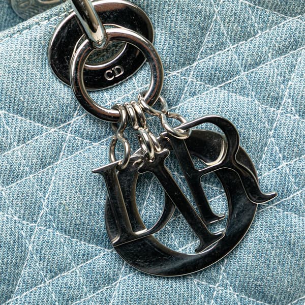 Pre-owned Dior Large Denim Cannage Acrylic Handles Lady Dior Blue