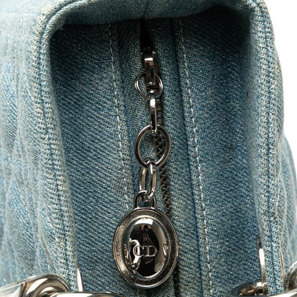 Pre-owned Dior Large Denim Cannage Acrylic Handles Lady Dior Blue