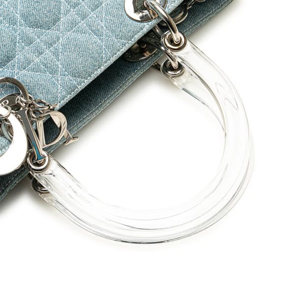 Pre-owned Dior Large Denim Cannage Acrylic Handles Lady Dior Blue