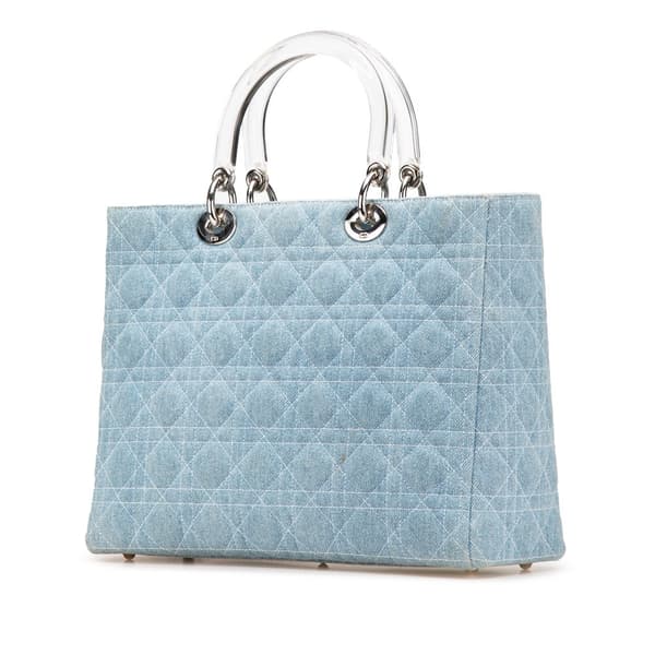 Pre-owned Dior Large Denim Cannage Acrylic Handles Lady Dior Blue