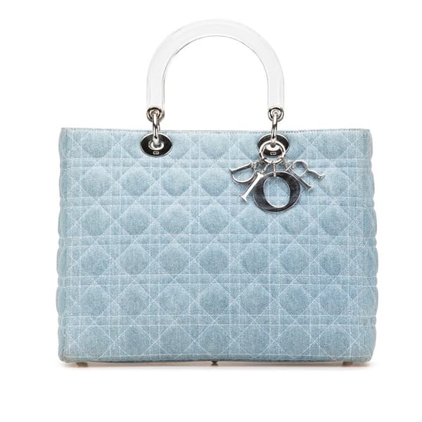 Pre-owned Dior Large Denim Cannage Acrylic Handles Lady Dior Blue
