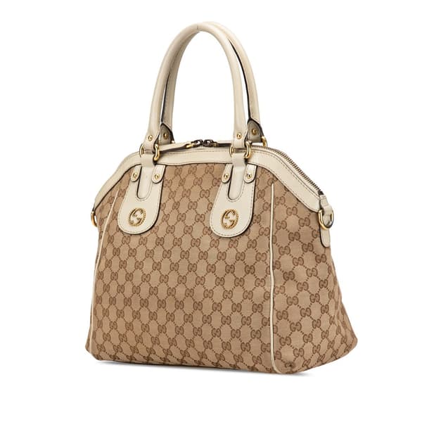Pre-owned Gucci GG Canvas Scarlett Satchel Brown