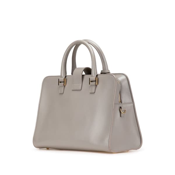Pre-owned Saint Laurent Small Leather Monogram Cabas Satchel Gray