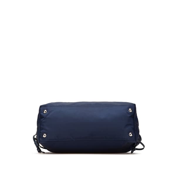Pre-owned Prada Saffiano Trimmed Tessuto Open Convertible Tote Blue