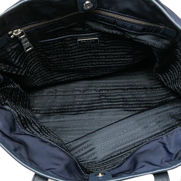 Pre-owned Prada Saffiano Trimmed Tessuto Open Convertible Tote Blue